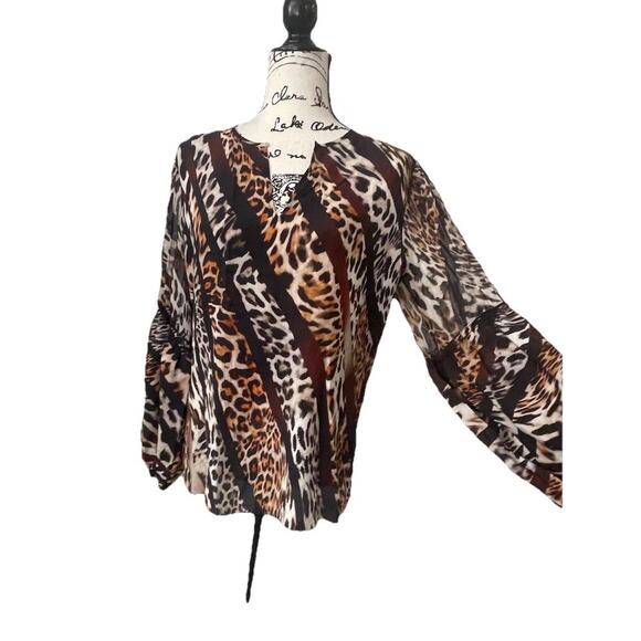 Kobi Halperin Blouse Silk Fallow Mix Leopard Print  Embellish Eye Catching Sz S - Picture 13 of 16